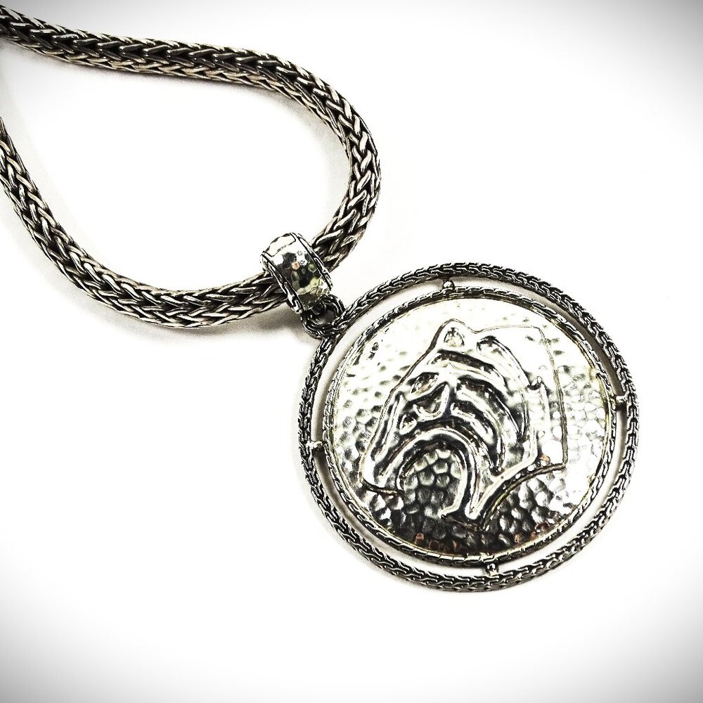 JOHN HARDY Macan Tiger Sterling Silver Removable Huge Pendant/Enhancer Necklace